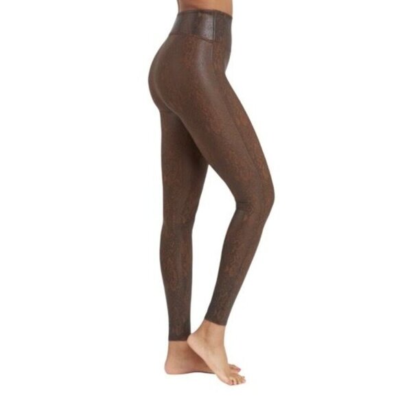 Spanx  Womens Faux Leather Snake Print Leggings Size Small Brown - Picture 2 of 9